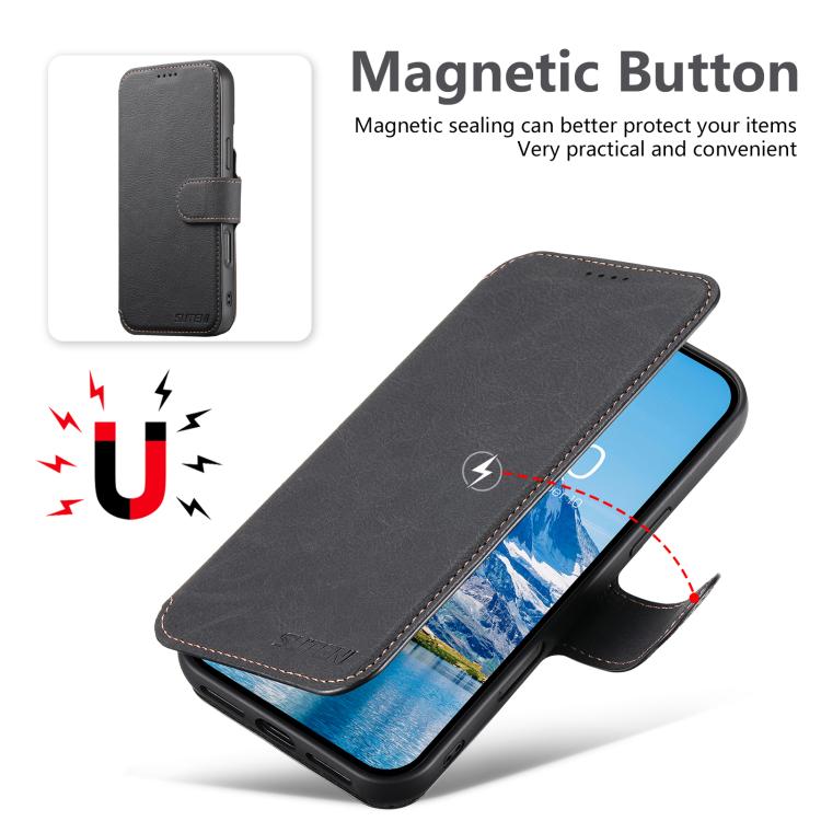 For iPhone 17 Suteni Q05 2-in-1 Multi-function MagSafe Wallet Litchi Leather Phone Case(Black) by Suteni