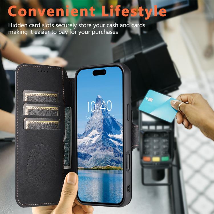 For iPhone 17 Suteni Q05 2-in-1 Multi-function MagSafe Wallet Litchi Leather Phone Case(Black) by Suteni