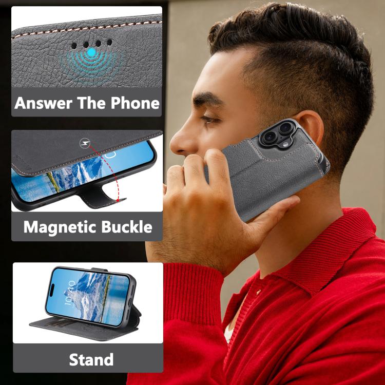 For iPhone 17 Suteni Q05 2-in-1 Multi-function MagSafe Wallet Litchi Leather Phone Case(Black) by Suteni