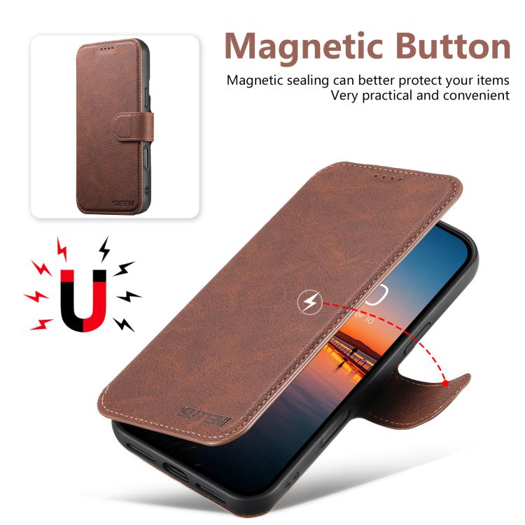For iPhone 17 Suteni Q05 2-in-1 Multi-function MagSafe Wallet Litchi Leather Phone Case(Brown) by Suteni