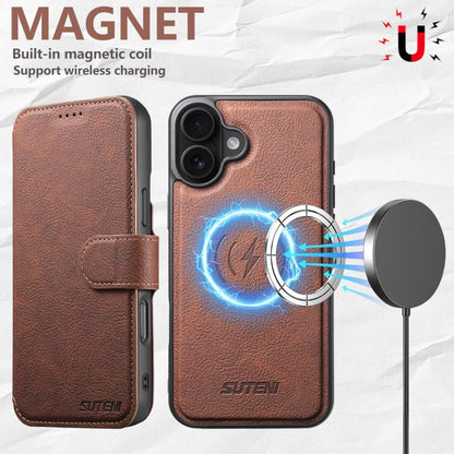For iPhone 17 Suteni Q05 2-in-1 Multi-function MagSafe Wallet Litchi Leather Phone Case(Brown) by Suteni