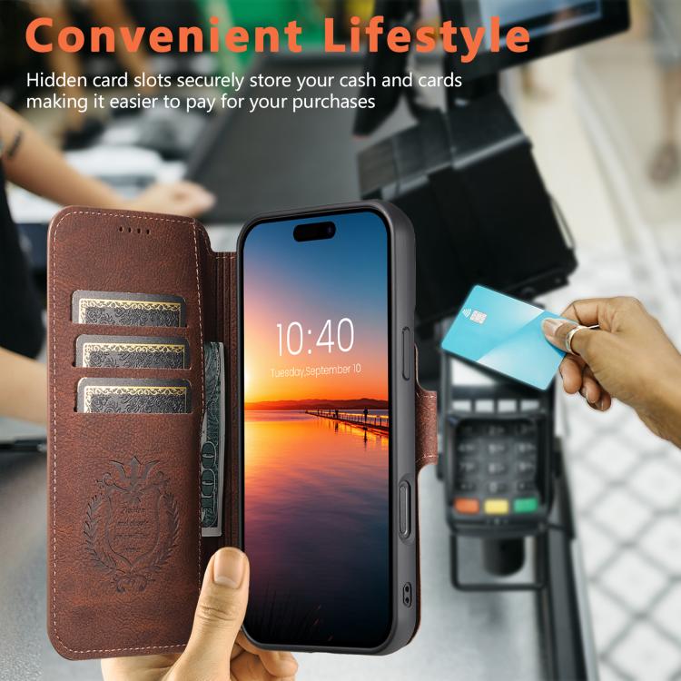 For iPhone 17 Suteni Q05 2-in-1 Multi-function MagSafe Wallet Litchi Leather Phone Case(Brown) by Suteni
