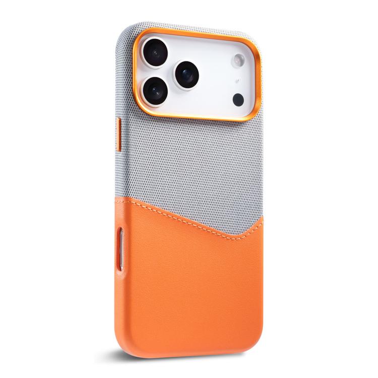 For iPhone 17 Pro Kalebol Cloth Textue Stitching Card Slot Magnetic Phone Case(Orange) by Kalebol