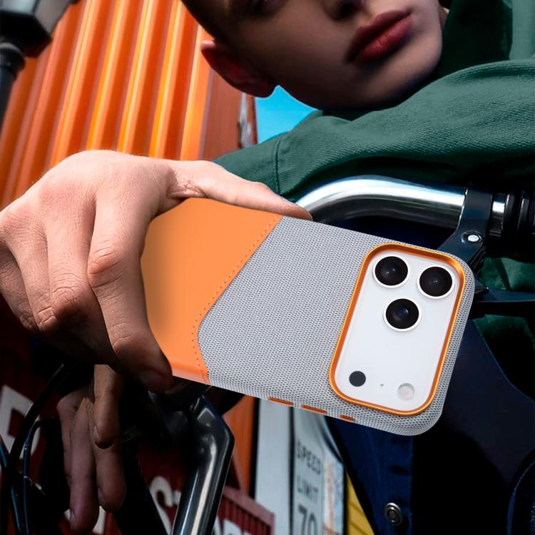 For iPhone 17 Pro Kalebol Cloth Textue Stitching Card Slot Magnetic Phone Case(Orange) by Kalebol