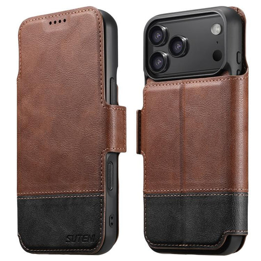 For iPhone 17 Pro Max Suteni Q06 2-in-1 Multi-function Detachable Wallet MagSafe Phone Case(Brown) by Suteni