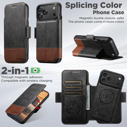 For iPhone 17 Pro Suteni Q06 2-in-1 Multi-function Detachable Wallet MagSafe Phone Case(Black) by Suteni