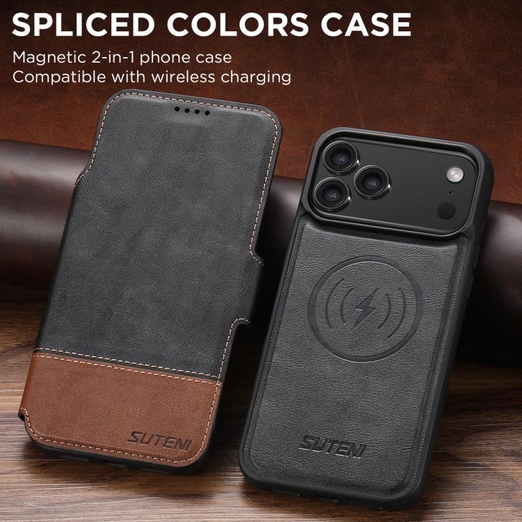For iPhone 17 Pro Suteni Q06 2-in-1 Multi-function Detachable Wallet MagSafe Phone Case(Black) by Suteni