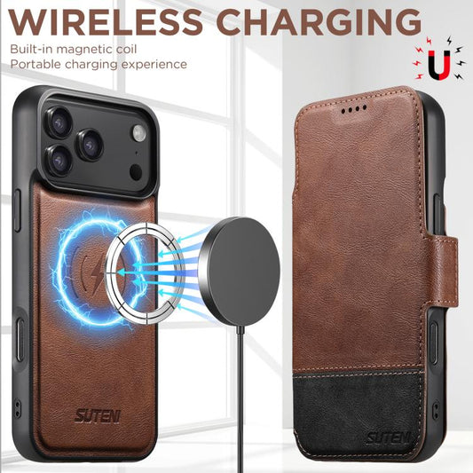 For iPhone 17 Pro Suteni Q06 2-in-1 Multi-function Detachable Wallet MagSafe Phone Case(Brown) by Suteni
