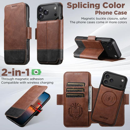For iPhone 17 Pro Suteni Q06 2-in-1 Multi-function Detachable Wallet MagSafe Phone Case(Brown) by Suteni