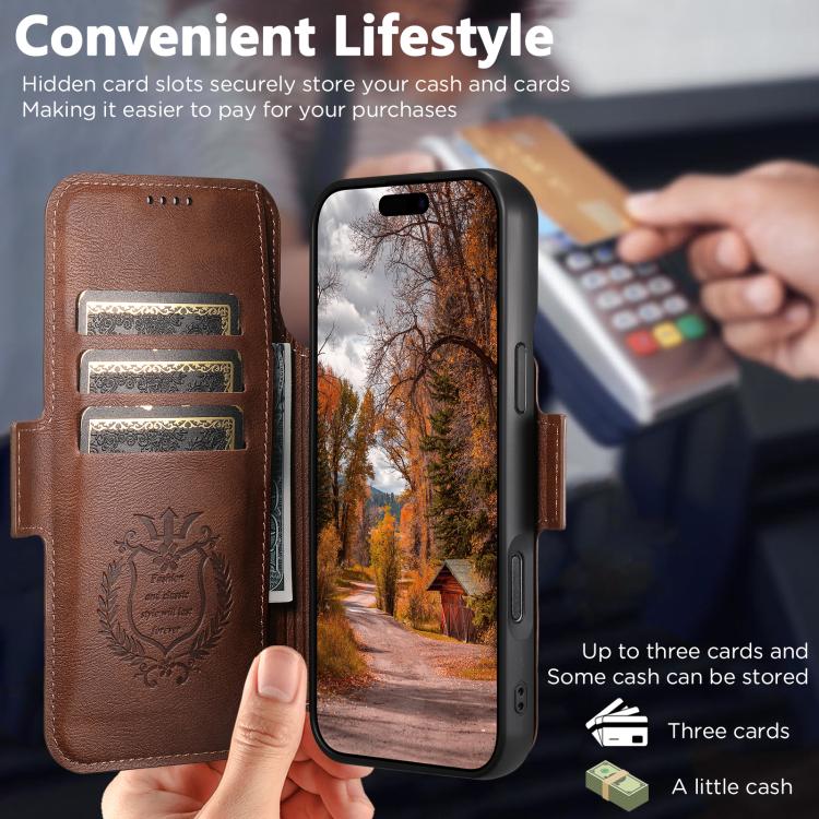 For iPhone 17 Pro Suteni Q06 2-in-1 Multi-function Detachable Wallet MagSafe Phone Case(Brown) by Suteni