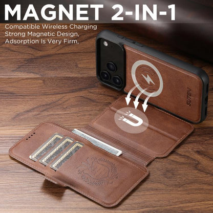 For iPhone 17 Pro Suteni Q06 2-in-1 Multi-function Detachable Wallet MagSafe Phone Case(Brown) by Suteni