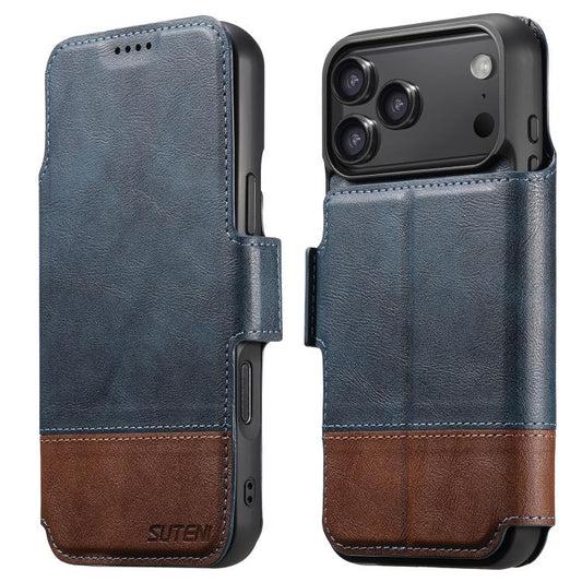 For iPhone 17 Pro Suteni Q06 2-in-1 Multi-function Detachable Wallet MagSafe Phone Case(Blue) by Suteni