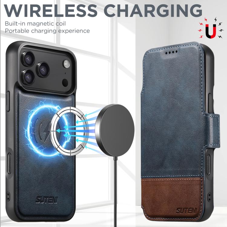 For iPhone 17 Pro Suteni Q06 2-in-1 Multi-function Detachable Wallet MagSafe Phone Case(Blue) by Suteni