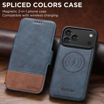For iPhone 17 Pro Suteni Q06 2-in-1 Multi-function Detachable Wallet MagSafe Phone Case(Blue) by Suteni