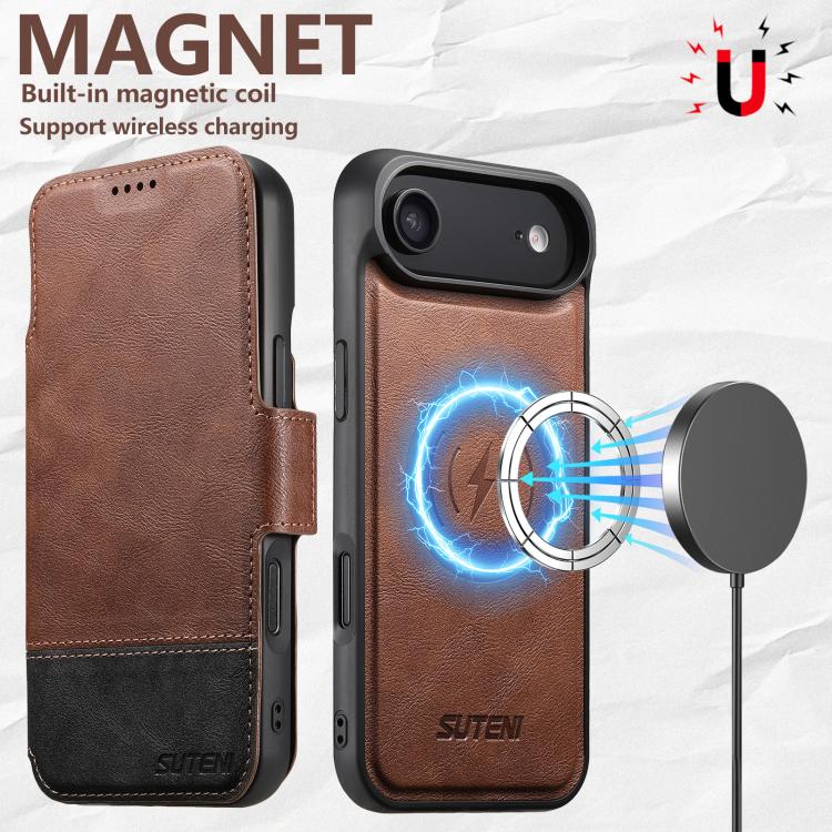 For iPhone Air Suteni Q06 2-in-1 Multi-function Detachable Wallet MagSafe Phone Case(Brown) by Suteni