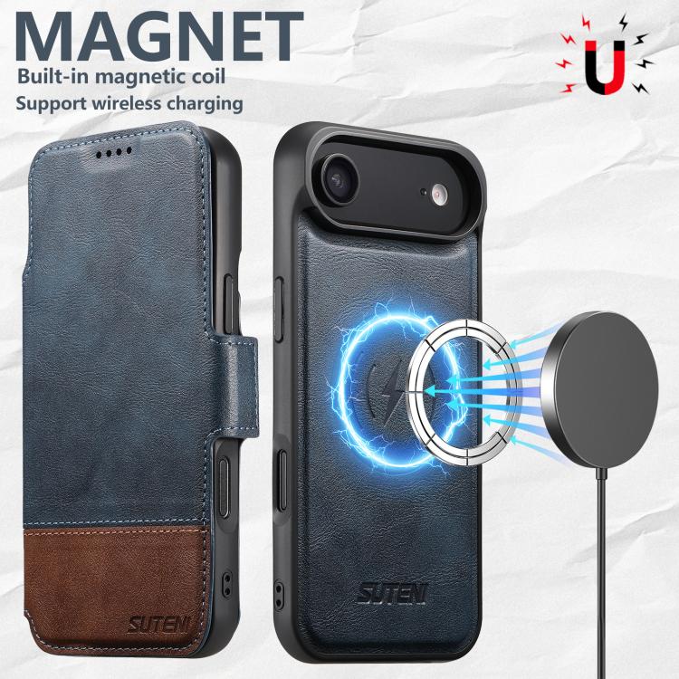 For iPhone Air Suteni Q06 2-in-1 Multi-function Detachable Wallet MagSafe Phone Case(Blue) by Suteni