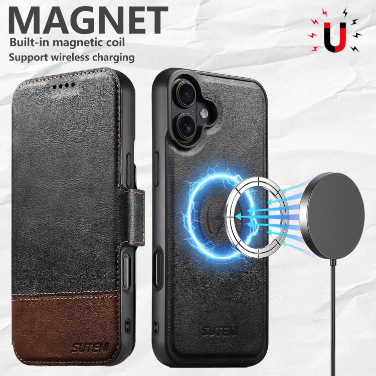 For iPhone 17 Suteni Q06 2-in-1 Multi-function Detachable Wallet MagSafe Phone Case(Black) by Suteni
