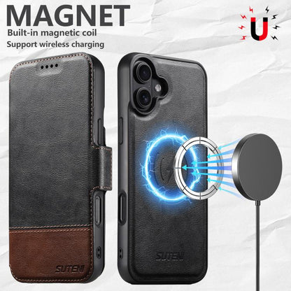 For iPhone 17 Suteni Q06 2-in-1 Multi-function Detachable Wallet MagSafe Phone Case(Black) by Suteni