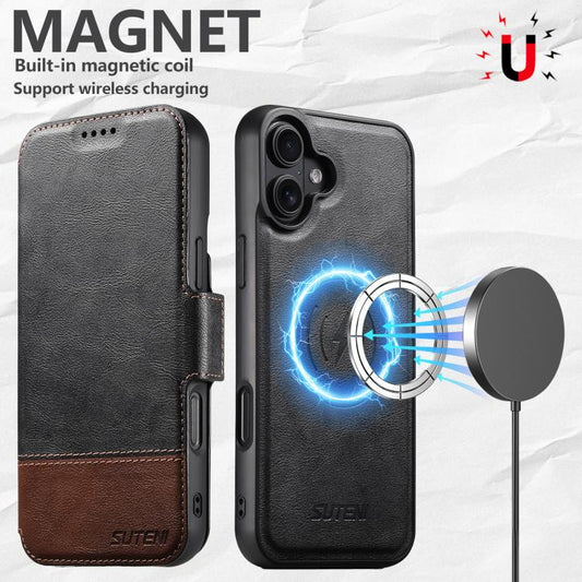 For iPhone 17 Suteni Q06 2-in-1 Multi-function Detachable Wallet MagSafe Phone Case(Black) by Suteni
