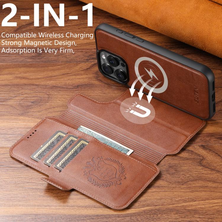 For iPhone 17 Pro Suteni Q07 2-in-1 Multi-function Detachable Wallet MagSafe Phone Case(Brown) by Suteni