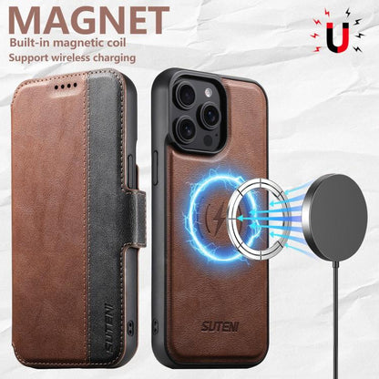 For iPhone 17 Pro Suteni Q07 2-in-1 Multi-function Detachable Wallet MagSafe Phone Case(Brown) by Suteni