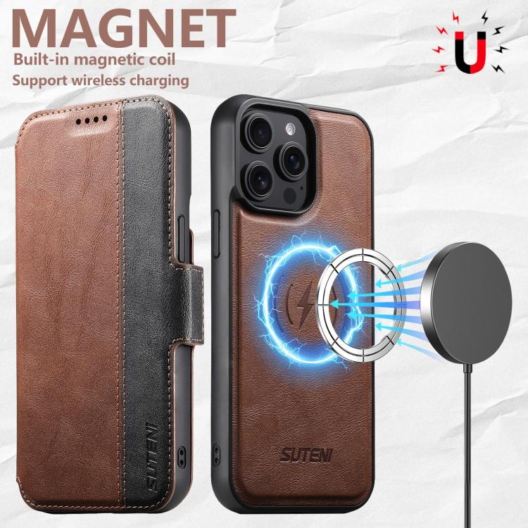 For iPhone Air Suteni Q07 2-in-1 Multi-function Detachable Wallet MagSafe Phone Case(Brown) by Suteni