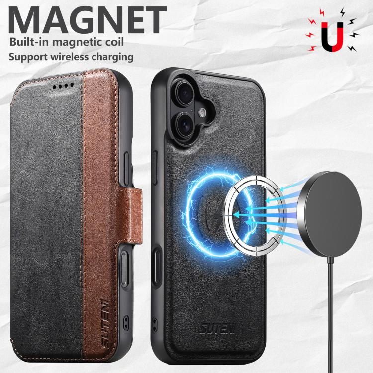 For iPhone 17 Suteni Q07 2-in-1 Multi-function Detachable Wallet MagSafe Phone Case(Black) by Suteni