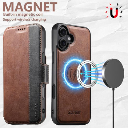 For iPhone 17 Suteni Q07 2-in-1 Multi-function Detachable Wallet MagSafe Phone Case(Brown) by Suteni