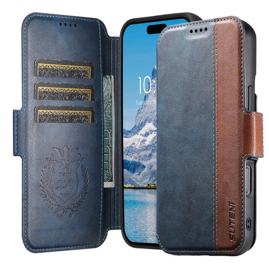 For iPhone 17 Suteni Q07 2-in-1 Multi-function Detachable Wallet MagSafe Phone Case(Blue) by Suteni