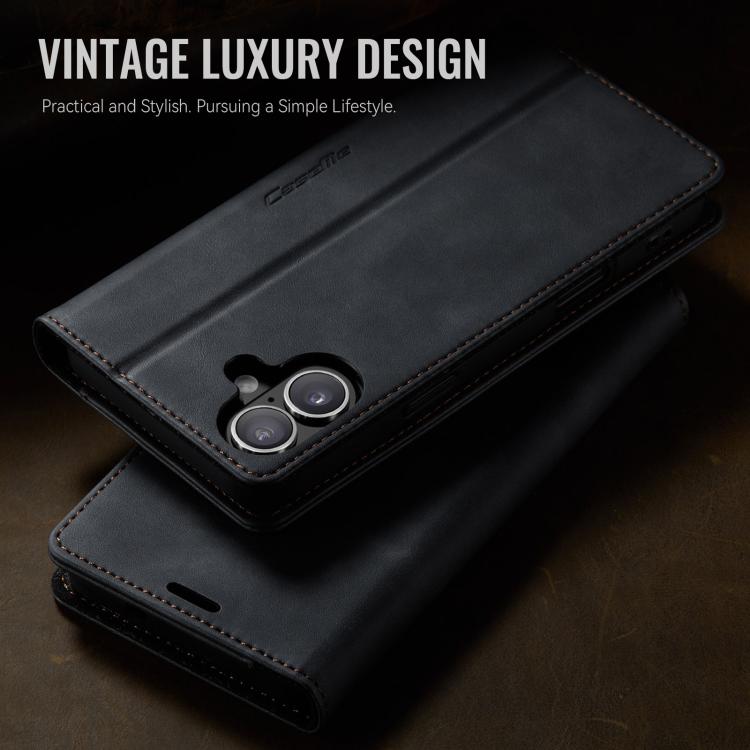 For iPhone 17 CaseMe 033 Calf Leather Lining Microfibre RFID Blocking Phone Case(Black) by CaseMe