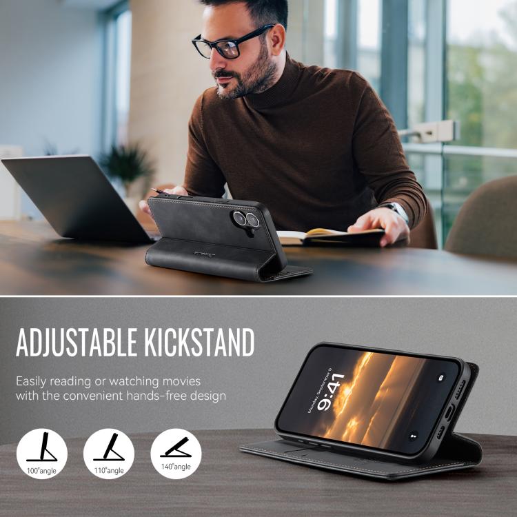 For iPhone 17 CaseMe 033 Calf Leather Lining Microfibre RFID Blocking Phone Case(Black) by CaseMe