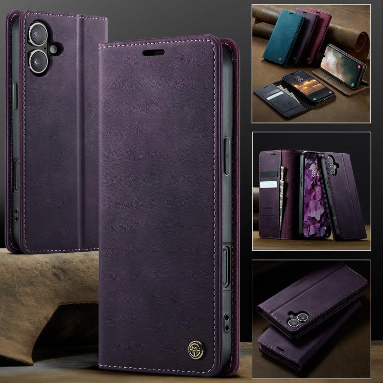 For iPhone 17 CaseMe 033 Calf Leather Lining Microfibre RFID Blocking Phone Case(Purple) by CaseMe