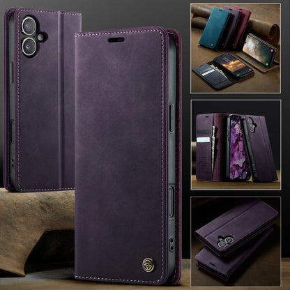 For iPhone 17 CaseMe 033 Calf Leather Lining Microfibre RFID Blocking Phone Case(Purple) by CaseMe