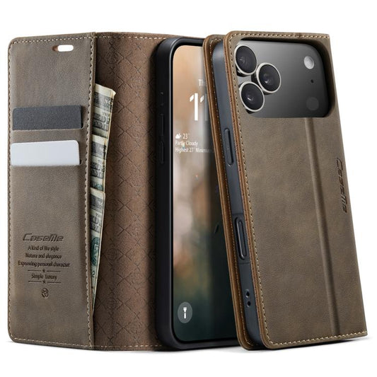 For iPhone 17 Pro Max CaseMe 033 Calf Leather Lining Microfibre RFID Blocking Phone Case(Coffee) by CaseMe