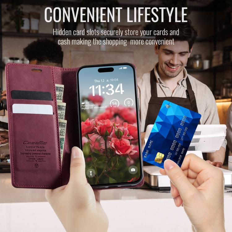 For iPhone 17 Pro Max CaseMe 033 Calf Leather Lining Microfibre RFID Blocking Phone Case(Red) by CaseMe