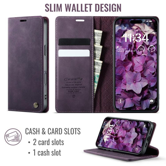 For iPhone 17 Pro Max CaseMe 033 Calf Leather Lining Microfibre RFID Blocking Phone Case(Purple) by CaseMe