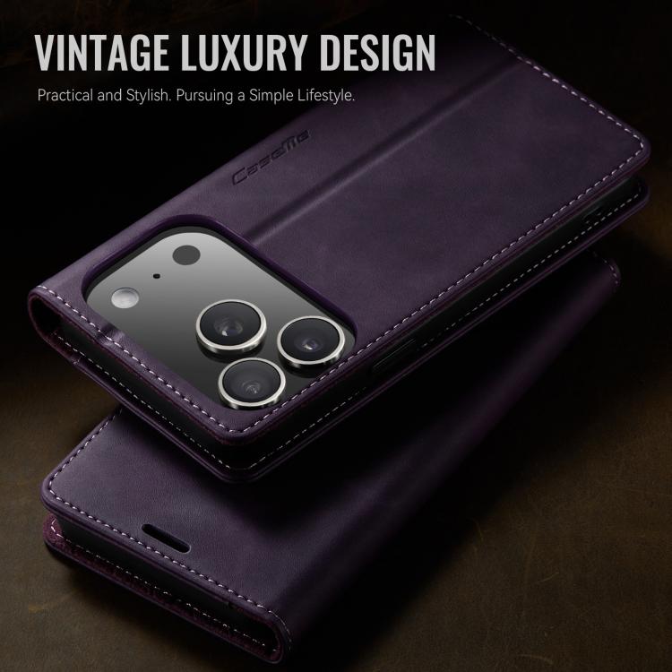 For iPhone 17 Pro Max CaseMe 033 Calf Leather Lining Microfibre RFID Blocking Phone Case(Purple) by CaseMe