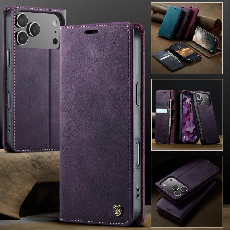 For iPhone 17 Pro Max CaseMe 033 Calf Leather Lining Microfibre RFID Blocking Phone Case(Purple) by CaseMe