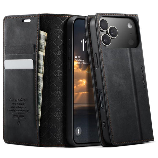For iPhone 17 Pro CaseMe 033 Calf Leather Lining Microfibre RFID Blocking Phone Case(Black) by CaseMe