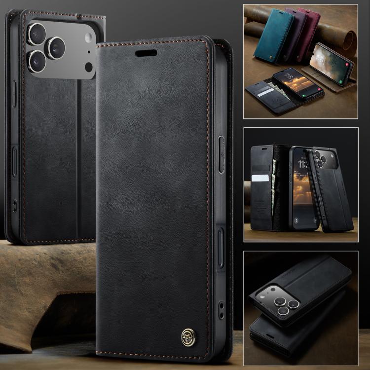 For iPhone 17 Pro CaseMe 033 Calf Leather Lining Microfibre RFID Blocking Phone Case(Black) by CaseMe
