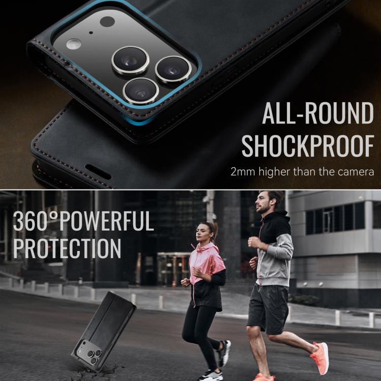 For iPhone 17 Pro CaseMe 033 Calf Leather Lining Microfibre RFID Blocking Phone Case(Black) by CaseMe