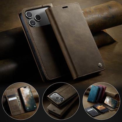 For iPhone 17 Pro CaseMe 033 Calf Leather Lining Microfibre RFID Blocking Phone Case(Coffee) by CaseMe