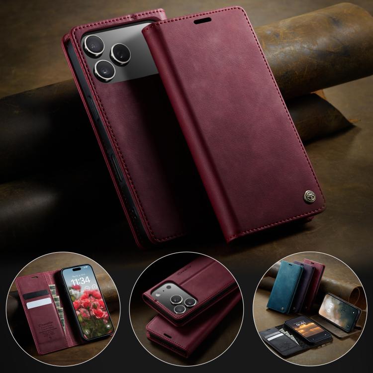 For iPhone 17 Pro CaseMe 033 Calf Leather Lining Microfibre RFID Blocking Phone Case(Red) by CaseMe