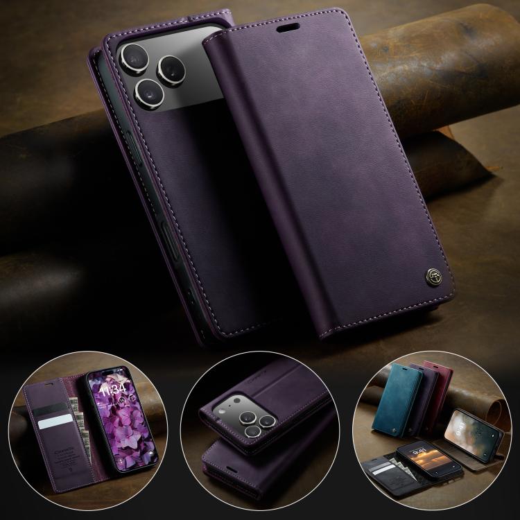For iPhone 17 Pro CaseMe 033 Calf Leather Lining Microfibre RFID Blocking Phone Case(Purple) by CaseMe