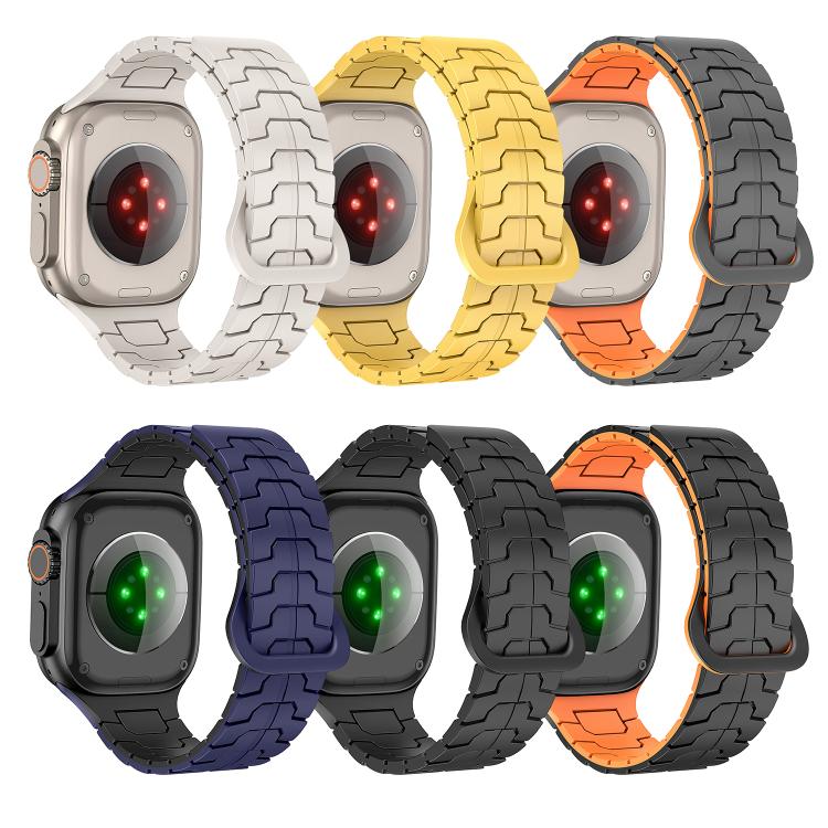 For Apple Watch 46mm / 49mm / 45mm / 44mm Steel Dragon Scale Magnetic Silicone Watch Band(Starlight Color) by bashfashion