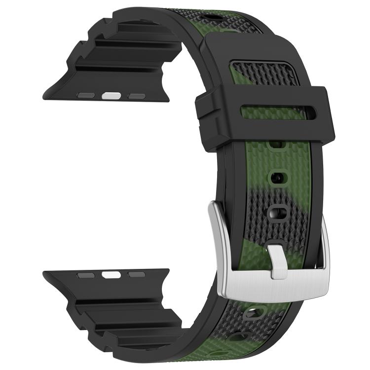 For Apple Watch 46mm / 49mm / 45mm / 44mm Diamond Texture Two-Color Silicone Watch Band(Camouflage Black Green) by bashfashion