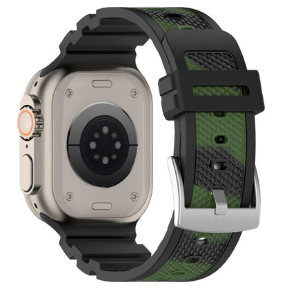 For Apple Watch 46mm / 49mm / 45mm / 44mm Diamond Texture Two-Color Silicone Watch Band(Camouflage Black Green) by bashfashion