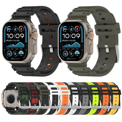 For Apple Watch 46mm / 49mm / 45mm / 44mm Diamond Texture Two-Color Silicone Watch Band(Camouflage Black Green) by bashfashion