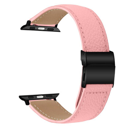 For Apple Watch 46mm / 49mm / 45mm / 44mm Lychee Texture Black Turtle Back Buckle Leather Watch Band(Pink) by bashfashion