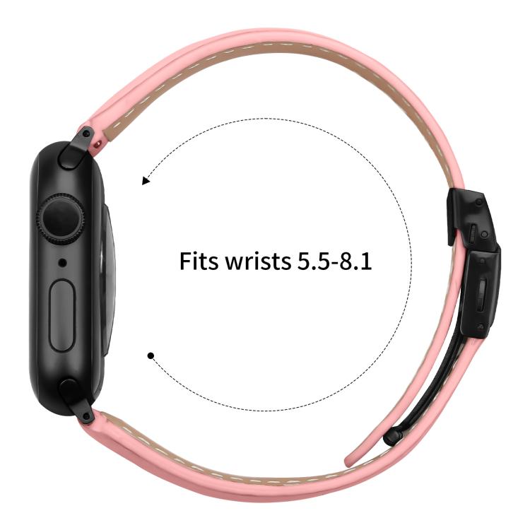 For Apple Watch 46mm / 49mm / 45mm / 44mm Lychee Texture Black Turtle Back Buckle Leather Watch Band(Pink) by bashfashion